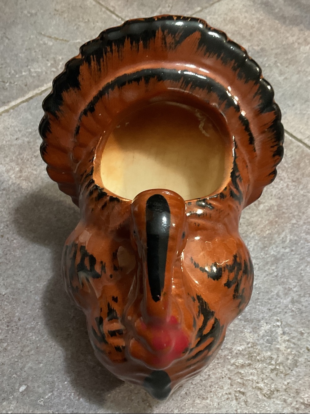 Vintage Ceramic Turkey Planter in Burnt Orange and Black